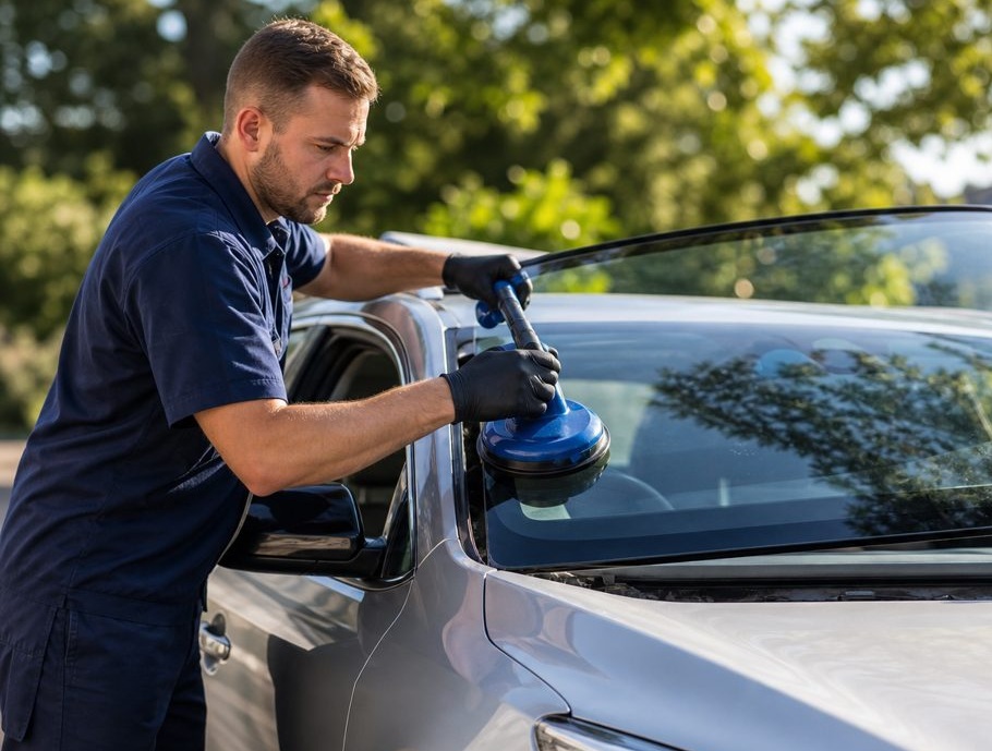 Brisbane Mobile Auto Glass technician carrying out a mobile windscreen replacement