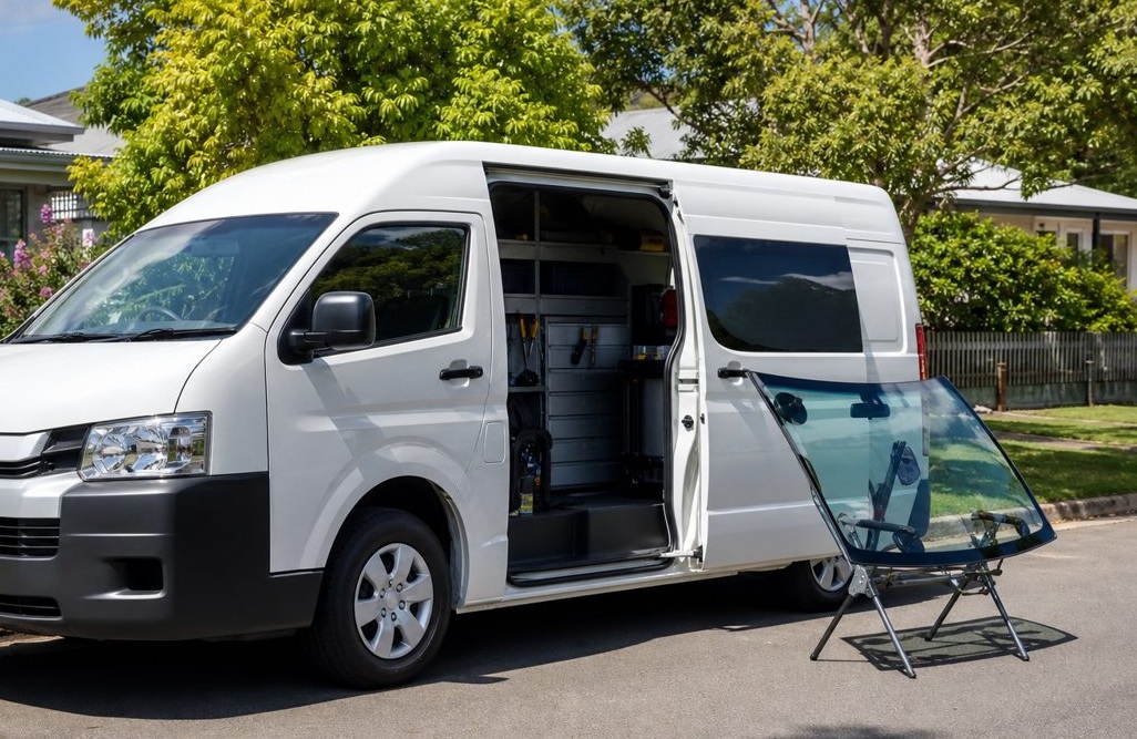 Brisbane Mobile Auto Glass van set up for an on-site auto glass repair